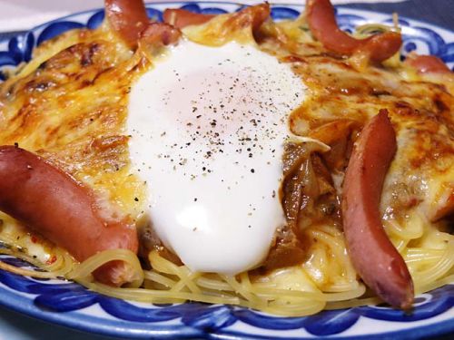 お家の、前夜カレー残りは『焼きチーズカレースパ』ランチで二度オイシイ♪ 210420